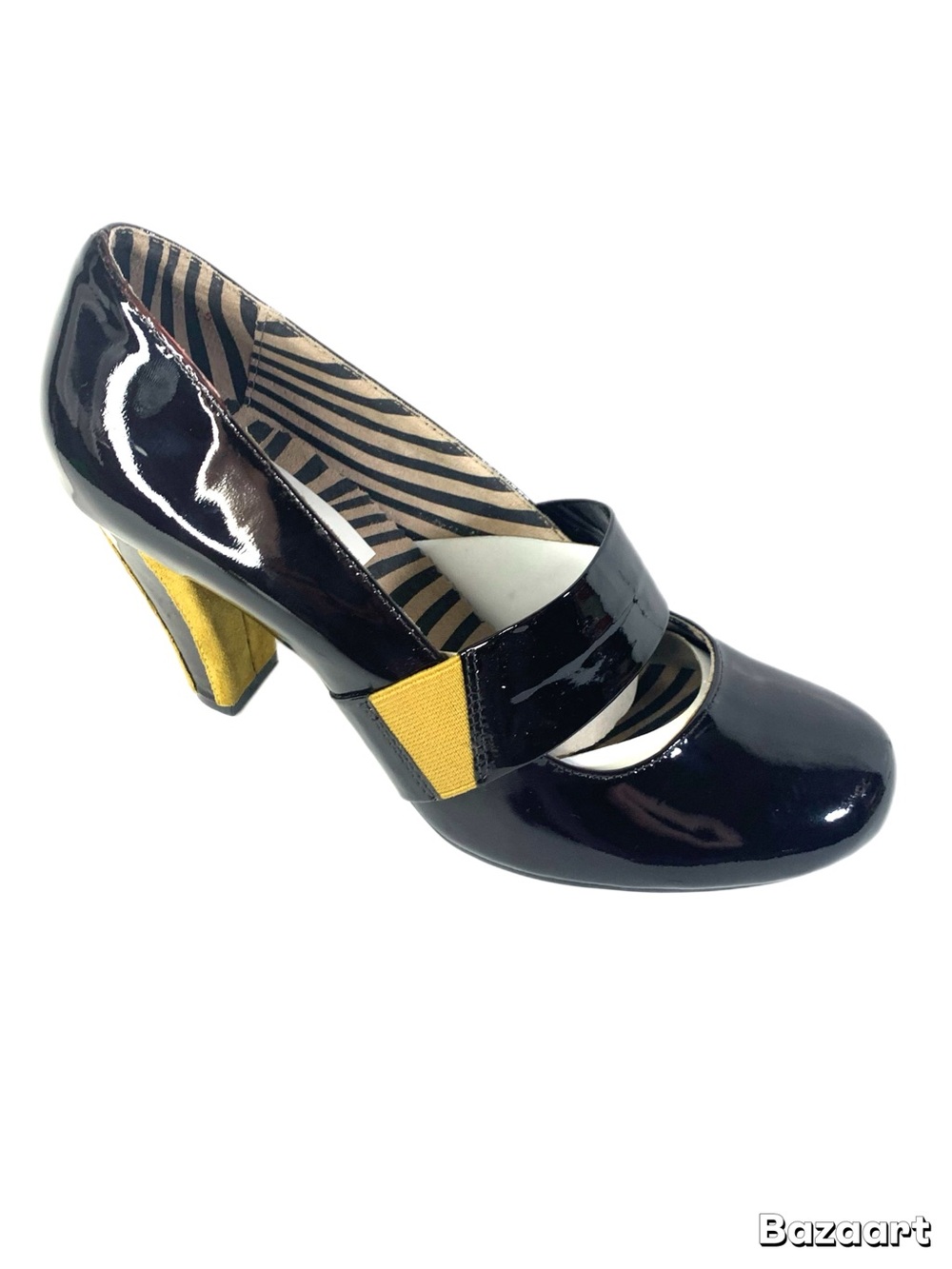 Farylrobin Patent Mary Jane Heels Sz 9.5 Black Retro